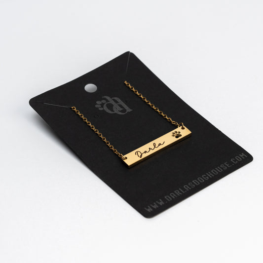 Personalized Paw Print Cutout Horizontal Bar Necklace