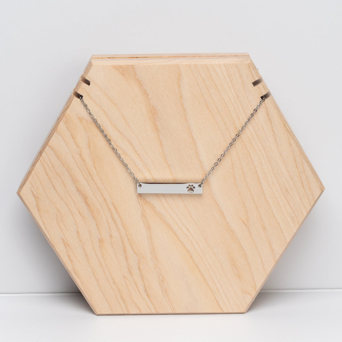 Personalized Paw Print Cutout Horizontal Bar Necklace