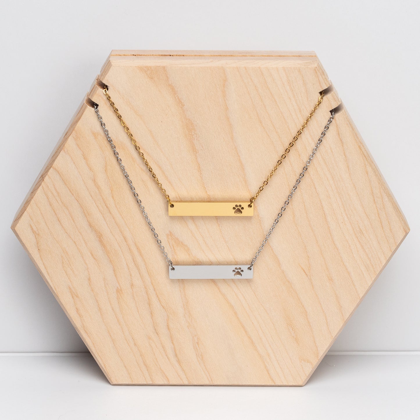 Personalized Paw Print Cutout Horizontal Bar Necklace