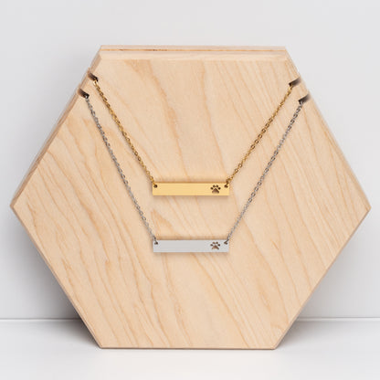 Personalized Paw Print Cutout Horizontal Bar Necklace