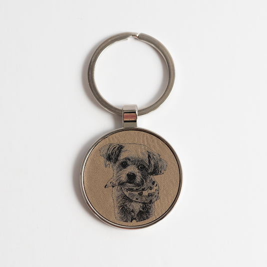 Custom Pet Photo Keychain - Round Leatherette/Metal