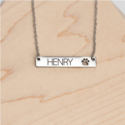 Personalized Paw Print Cutout Horizontal Bar Necklace