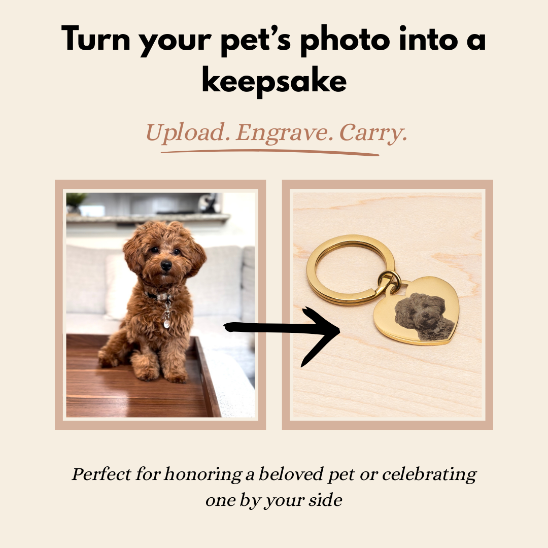 Pet Photo or Paw Print Heart Keychain