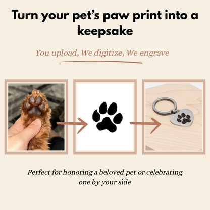 Pet Photo or Paw Print Heart Keychain